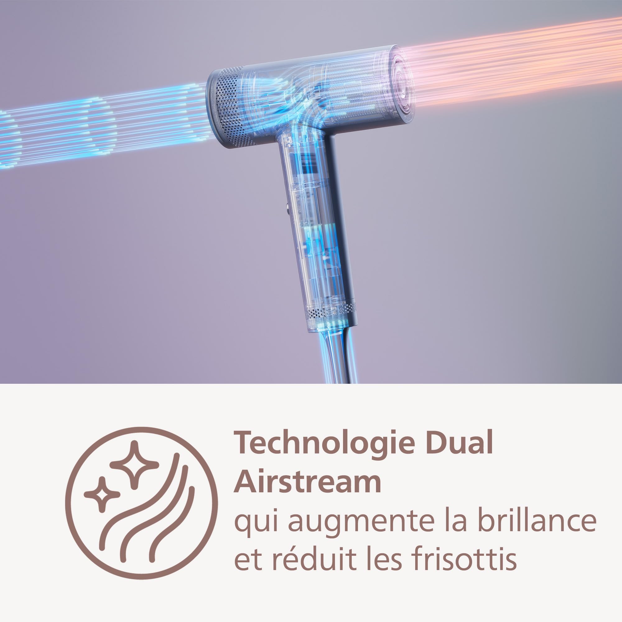 Philips Sèche-cheveux Série 8000 – avec ThermoShield Advanced et moteur BLDC pour un séchage rapide et soin du cuir chevelu, 1400 W, rose champagne, avec concentrateur et diffuseur, modèle BHD837/10