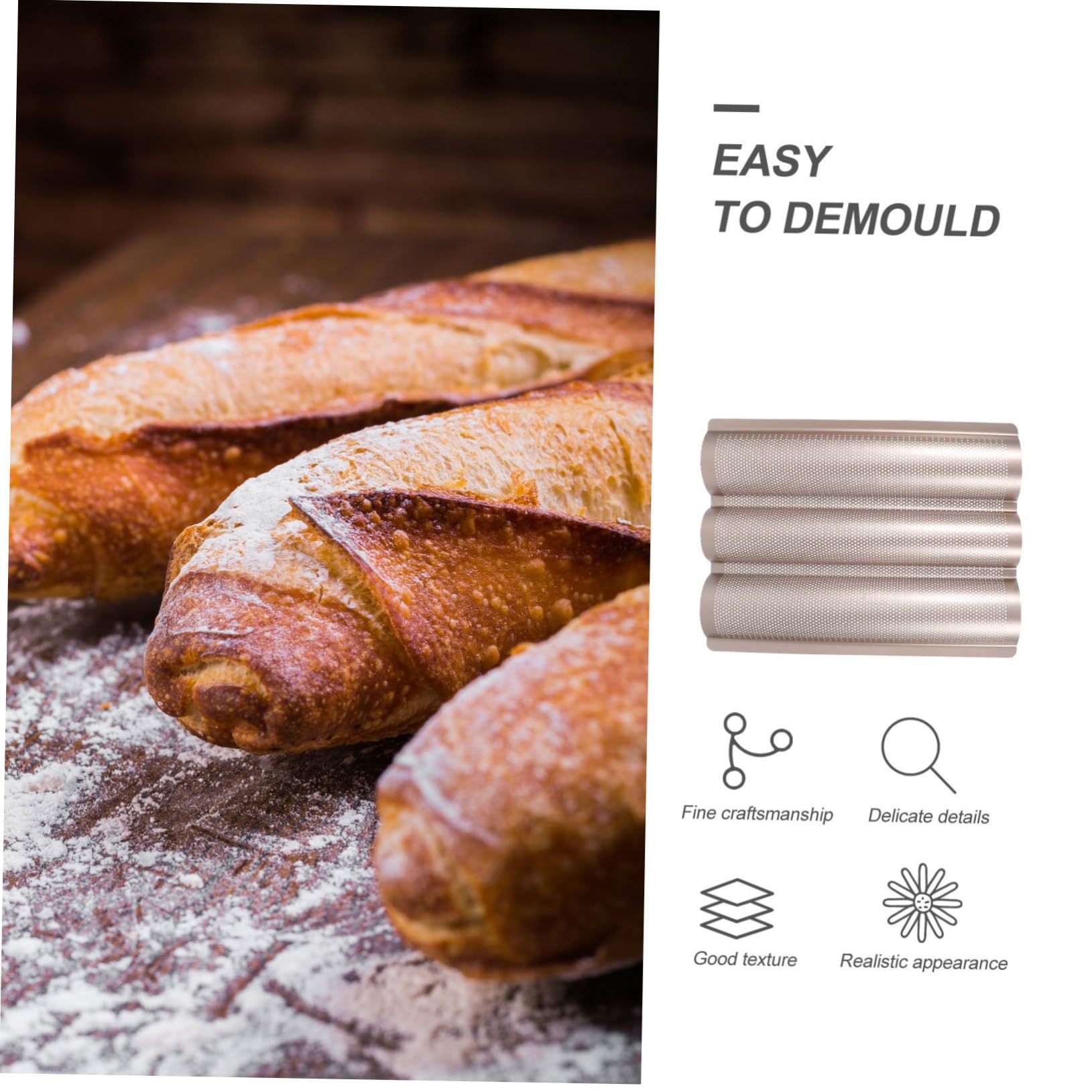 OUNONA Molde para Baguette Antiadherente de Acero al Carbono, 3 Ranuras, Fácil de Limpiar, para Hornear Pan en Panadería