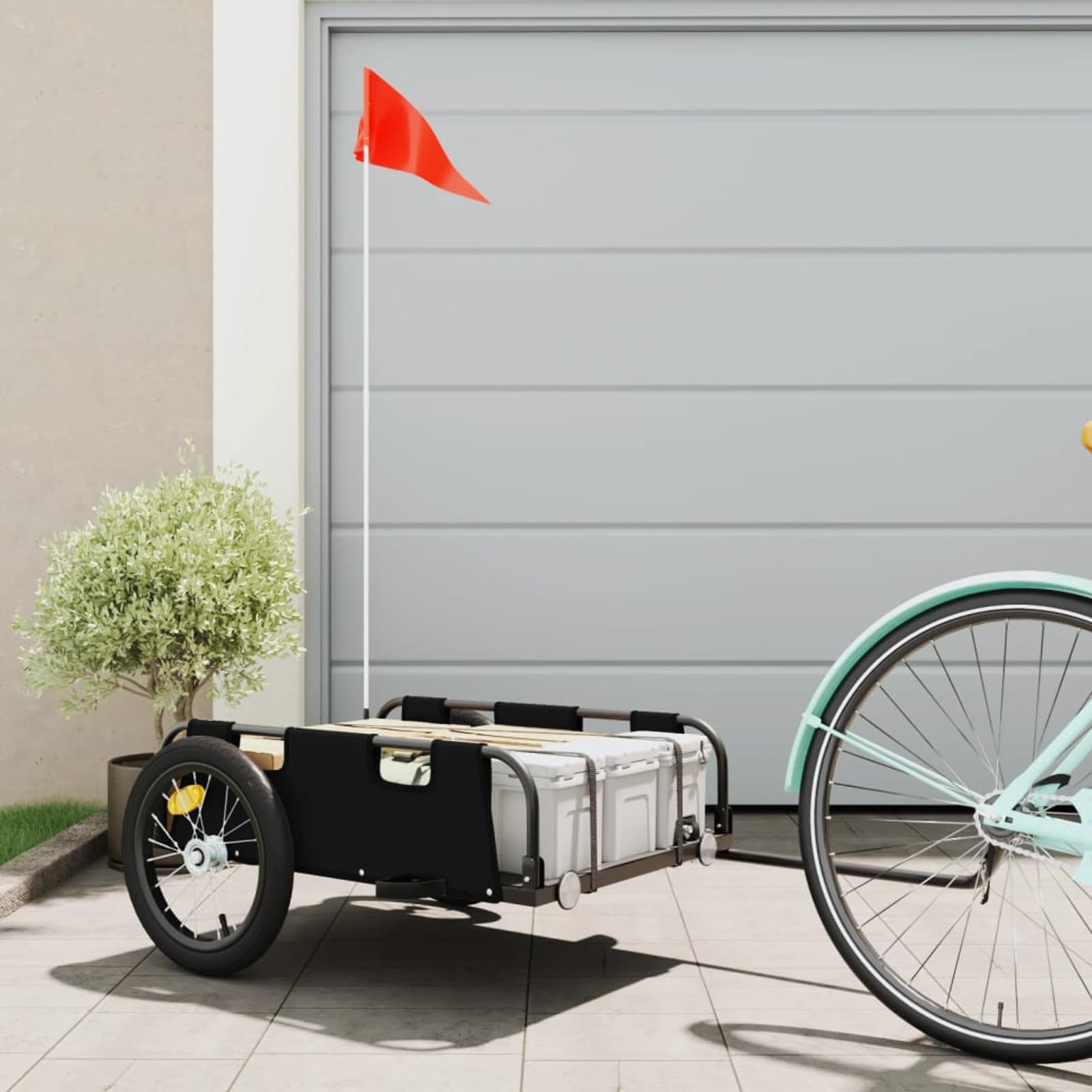 ARKEM Remolque de Carga para Bicicleta Hierro y Tela Oxford Negro Remolque Bicicleta niños Remolque Coche