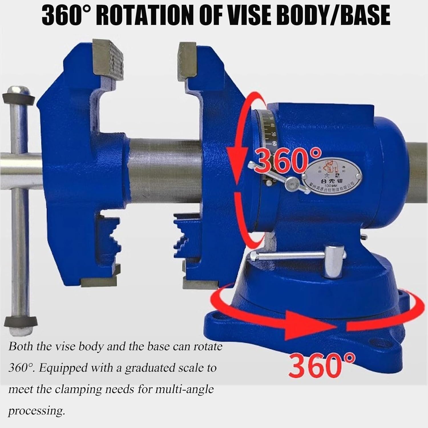 Multi-function bench vise table clamp 360 degree rotatable with scale perfect for woodworking metalworking and DIY projects heavy duty design(4inch)