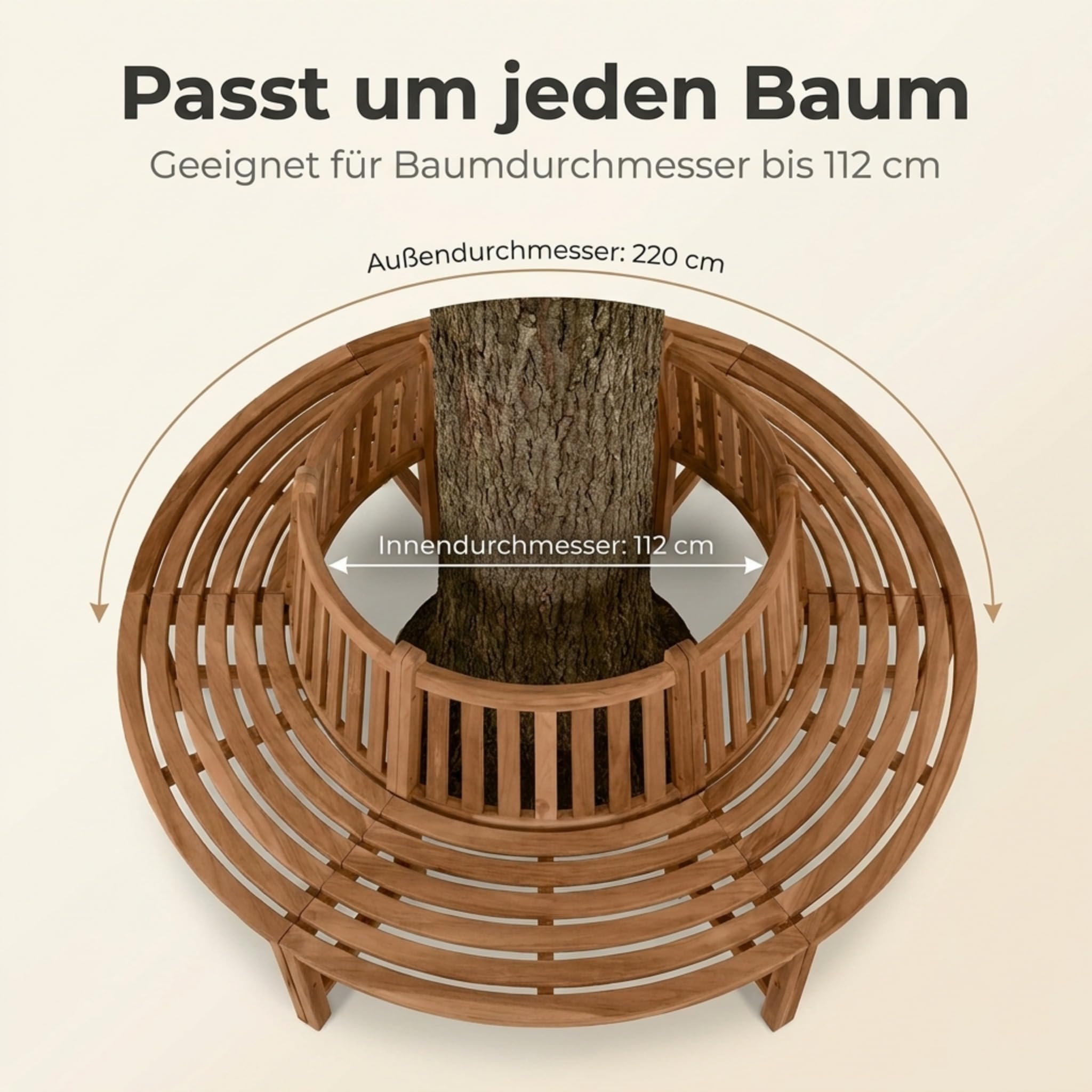 SAM Premium Baumbank Timo rund 220 cm, 360° Rundbank um den Baum aus Teakholz massiv, wetterfeste Gartenbank für bis zu 10 Personen, Holzbank rund für Garten und Terrasse