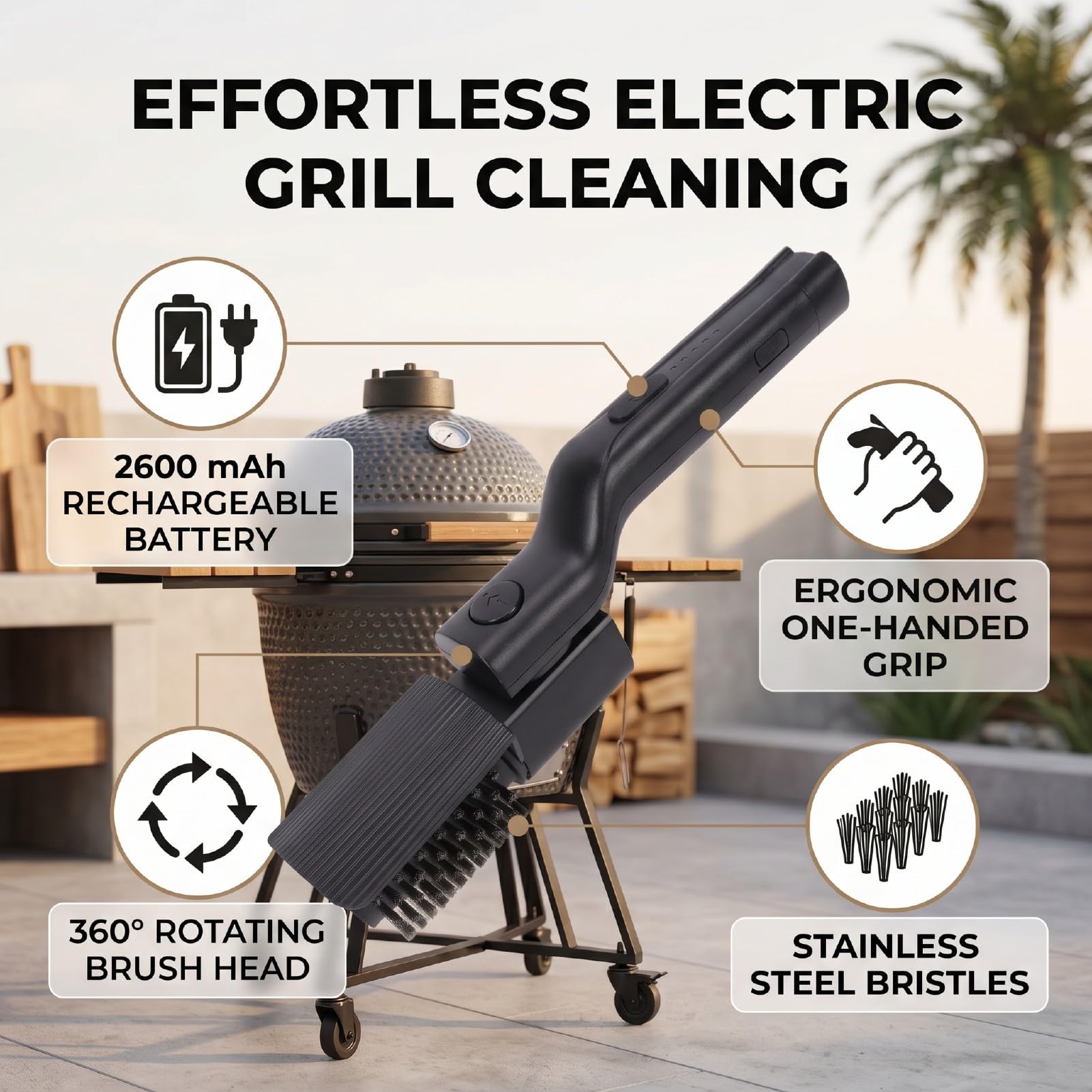 Sxhlseller 360° Rotierende Elektrische Grillbürste |Tragbarer Kabelloser Grillreiniger für Campingausflüge