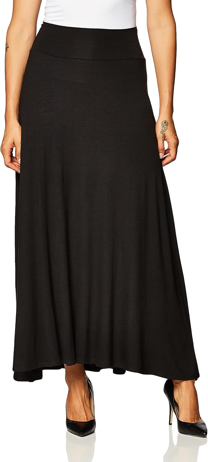 AGB Women's Timeless Fashion Long Soft Knit Skirt with Waist Detail, Black, X-Large - Image 3