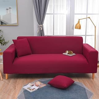 Soft and Comfortable Retro Red Sofa Cover Stretchable Slipcover for Corner Sofa Washable Spandex Universal Non-Slip 4-Seater Couch Protector Modern Removable Furniture Cover