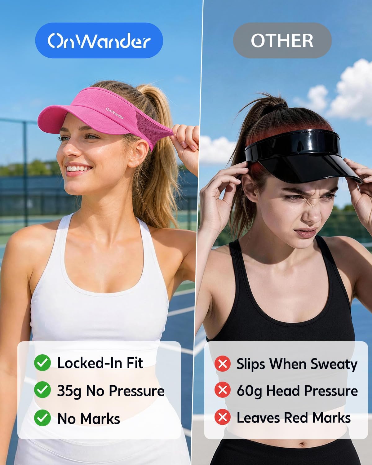 Sport Sun Visor Hat for Women Men - Lightweight Stretchy Polyester Spandex Quick Dry Sweatband Wrinkle Resistant image 4