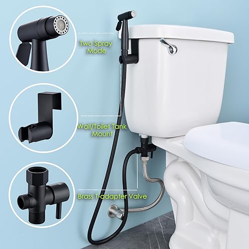 Miniatura 2 de Pulverizador de bidé de inodoro negro mate, accesorio rociador con manguera de acero inoxidable para higiene personal, rociador de inodoro de mano