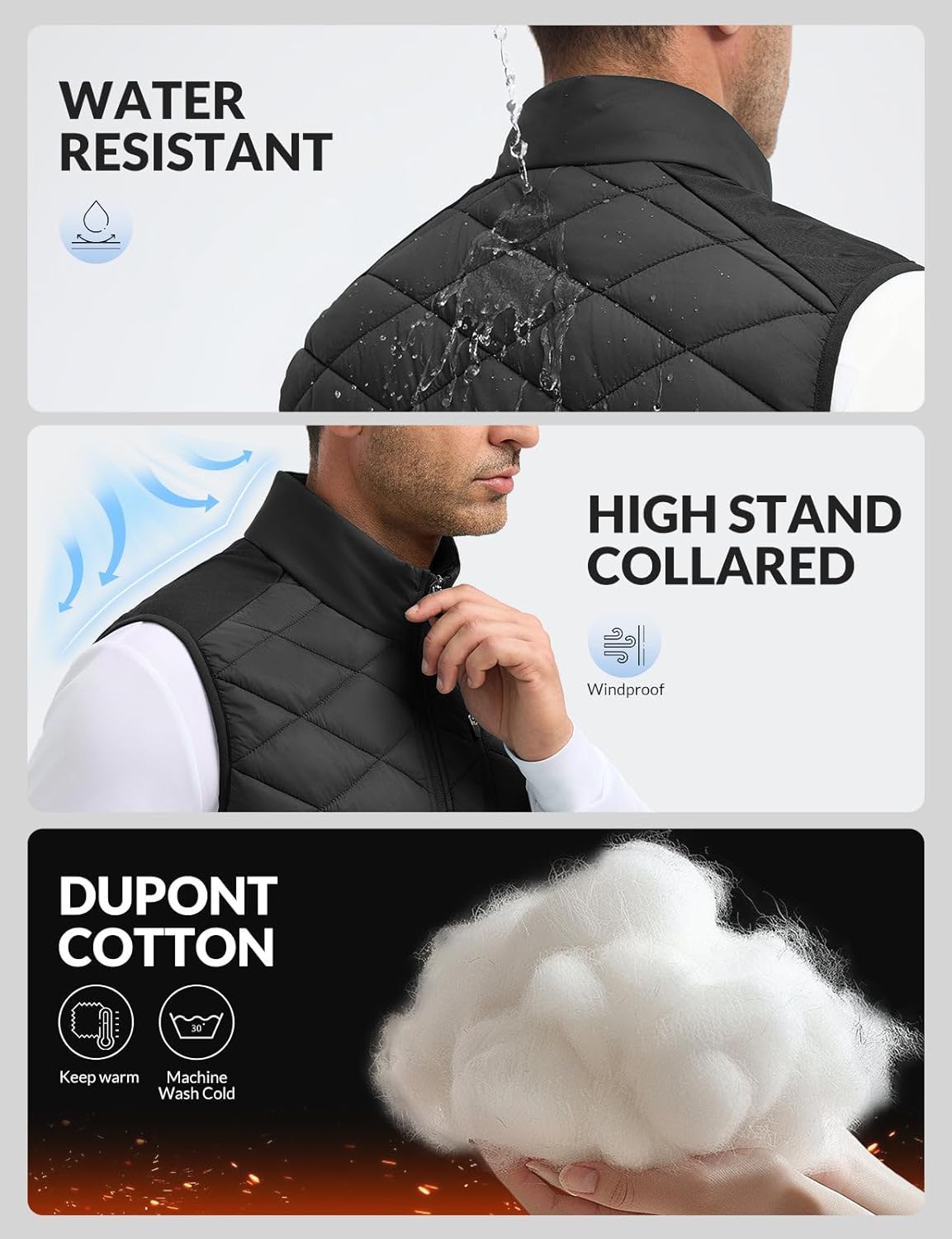 baleaf Men's Puffer Vest Outerwear Golf Sleeveless Jacket Winter Warm Lightweight Pockets Windproof - Image 4