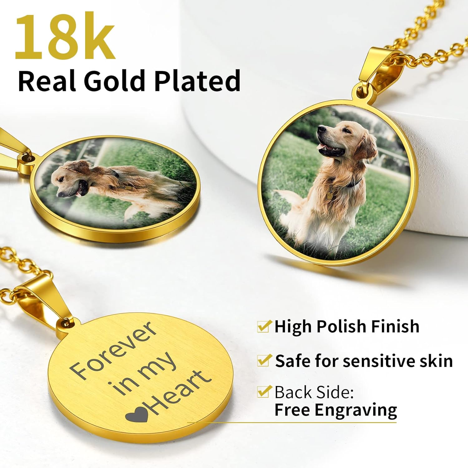 ChainsHouse Personalized Photo Necklace Men Women, Stainless Steel/18K Gold Plated Chain, Custom Picture Image Engrave Text Rectangular/Heart/Oval/Dogtag Pendant DIY Memorial Jewelry,Send Gift Box