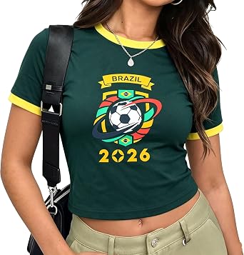 Soccer Cup 2026 Shirt Women Mexico Baby tee Brazil Crop Jersey Funny Soccer Graphic Short Sleeve Tops