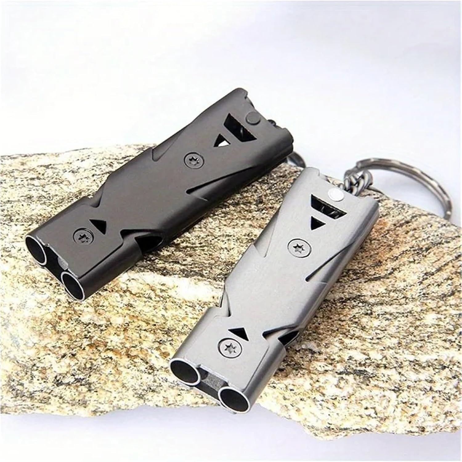 Emergency Whistle 10Pcs Stainless Whistle Double Tube Lifesaving Emergency SOS Keychain Whistle Keyring for Survival Outdoor Hiking Camping
