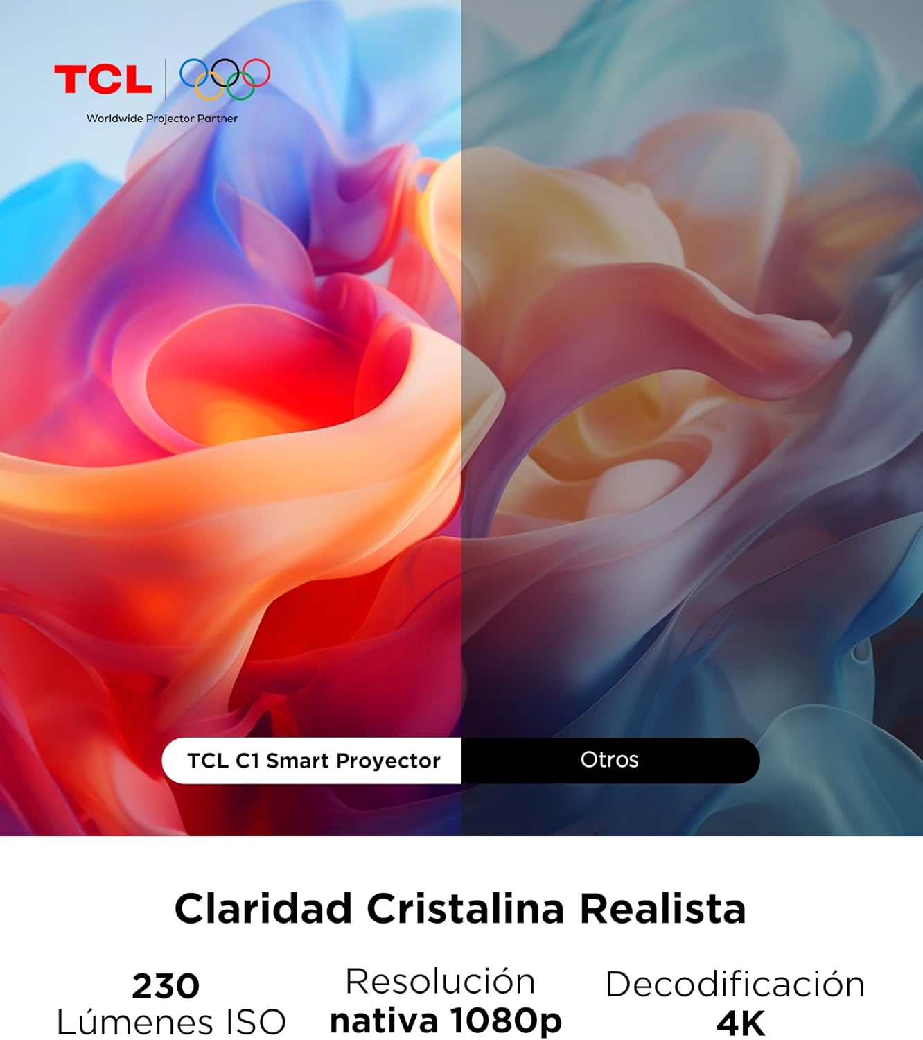 TCL C1 Proyector Portatil 4K Compatible, [GoogleTV/Netflix/APV Intégrées] Mini Proyector Full HD, Auto Focus y 6D Keystone, Dolby 8W, WiFi, Bluetooth, Ajustable a 285° para Cine en Casa, Habitacion 9