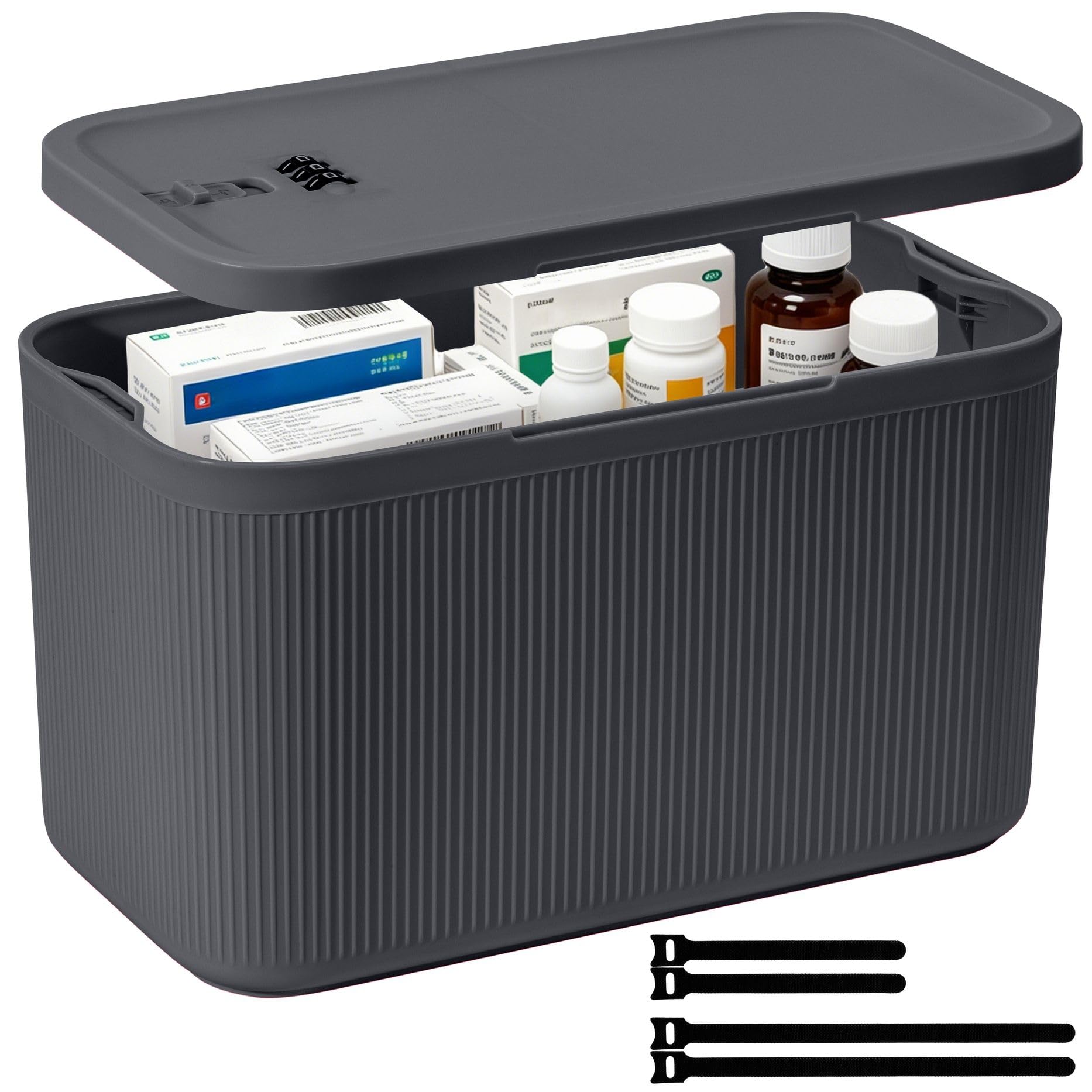 Huolacove Hulacove medicine lock box,small lock box with code for Pills/Snacks/Personal Items,Medicine Storage Box & Secure Medication Organiser for Home/Fridge/Office/Travel- Reusable (Grey Plus)