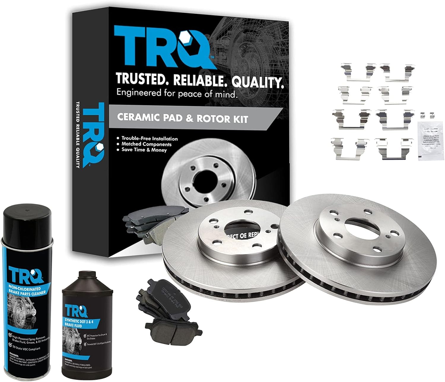 TRQ Front Brake Pad & Rotor Kit Brake Chemical Kit Brake Pads Brake Rotor Ceramic Compatible with 1997-2001 Lexus ES300 1998-2004 Toyota Avalon Camry 1999-2003 Solara