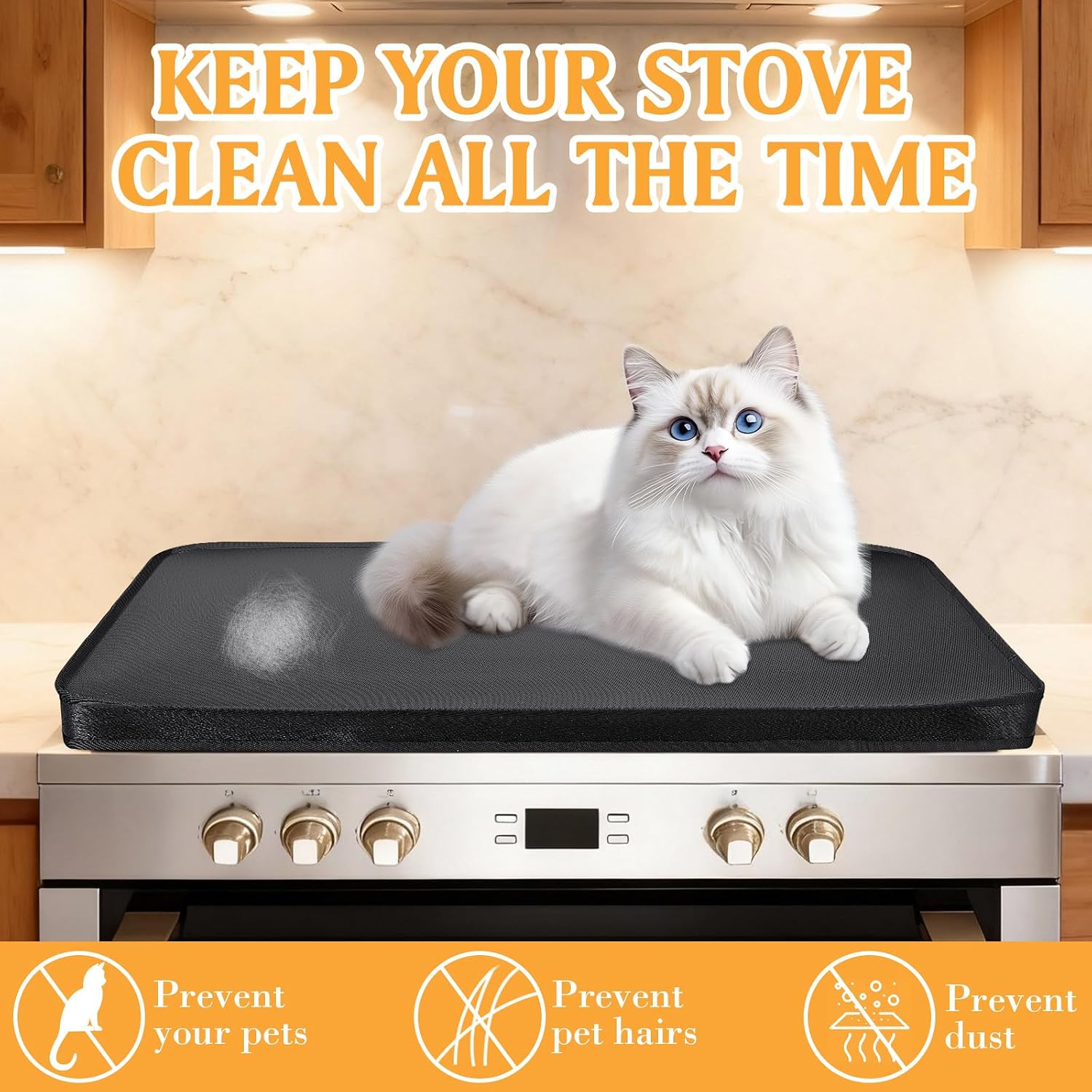 Full-Edge Fireproof Gas Stove Top Covers Foldable Waterproof Anti Dust for Kitchen Gas Burners, Washable Stove Guard Top Protector (30 x 21 Inch)