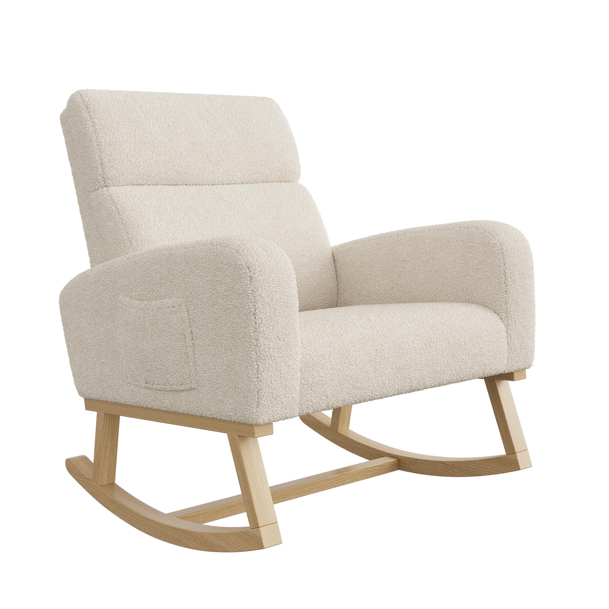 Sedia a dondolo scandinava, poltrona per allattamento, tempo libero e riposo, in tessuto con piedi in legno e metallo per soggiorno, camera da letto, colore: Beige A