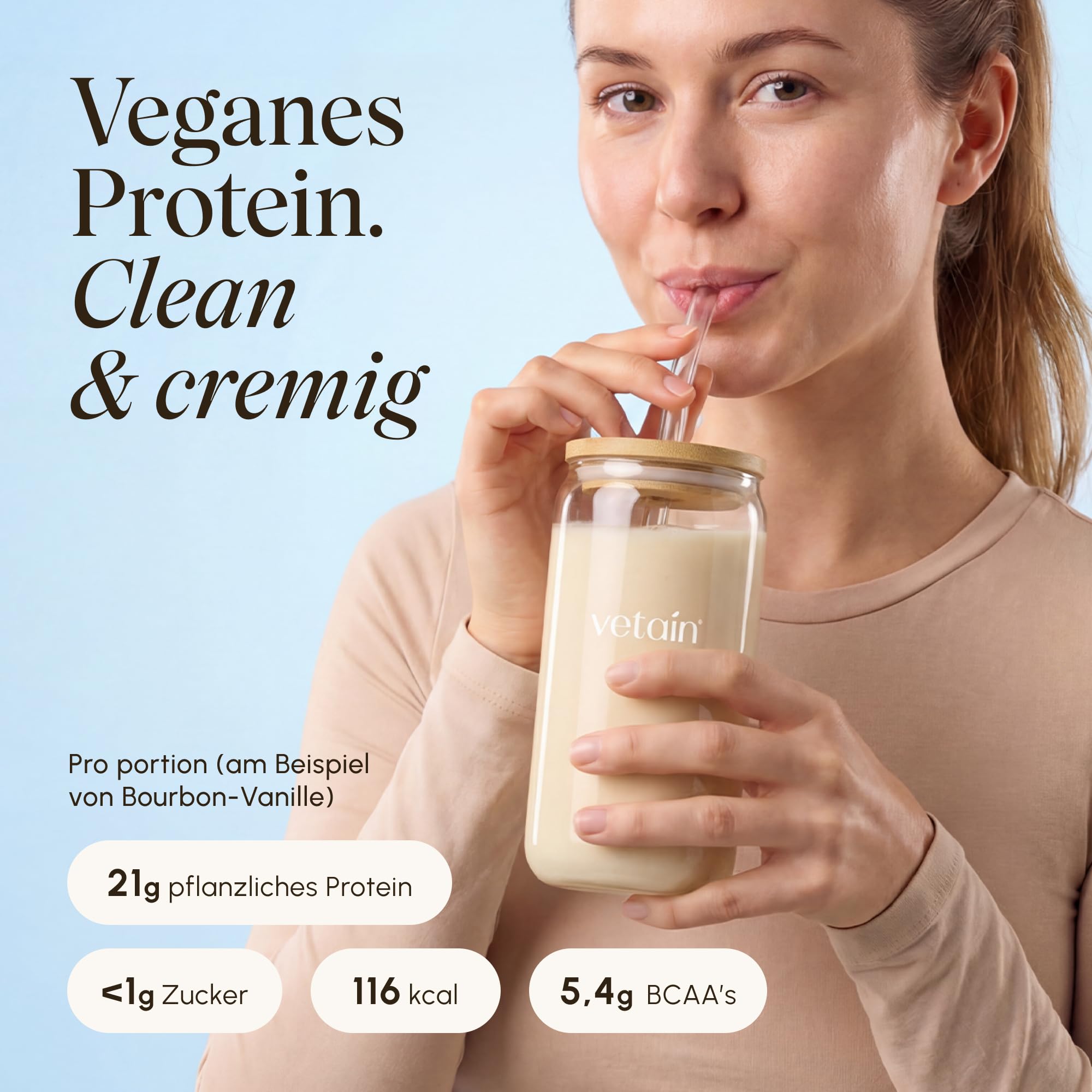 VETAIN Protein Pulver Probierpaket - 23g Eiweiß - 8 x 30g - 4 Proteinquellen fermentiert Erbsen - Bio veganes Proteinpulver - Ohne künstliche Süßungsmittel - NEUE REZEPTUR