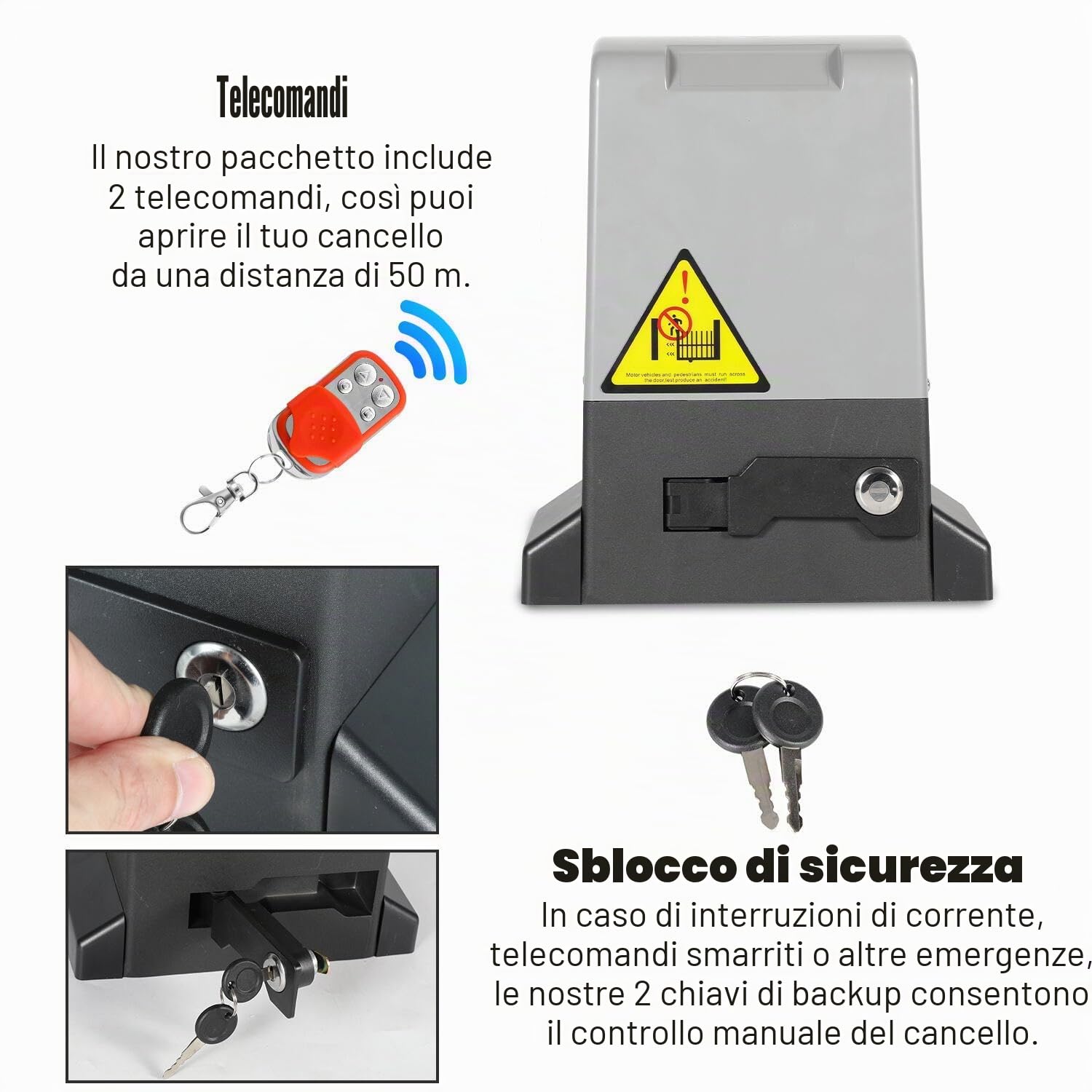 Trasmissione per cancello scorrevole 750W, motore per garage fino a 1600kg, set motore per cancello scorrevole da telecomandi e funzione di chiusura automatica, motore per cancello a