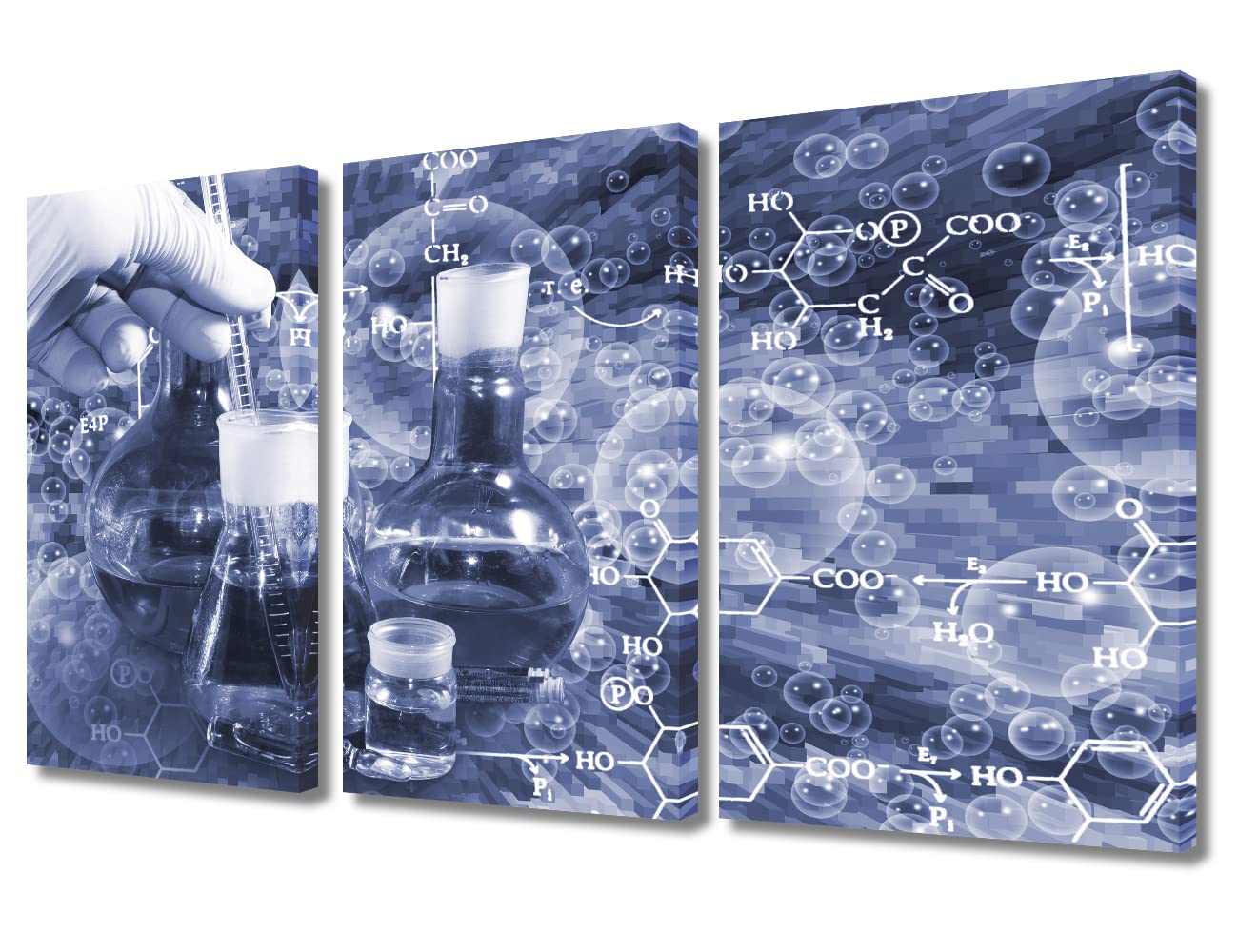 TUMOVO Laboratory Wall Art 3 Panels Canvas Wall Art Chemical Equations Painting Wall Decor Living Room Modern Home Decor Framed Ready to Hang (36" Wx24 H)