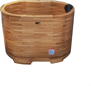 OGOLOUG 43" Adult Wooden Soaking Tub, Carbonized Oak Small Bathtub with Thick Walls, Seamless Craft, Accessories Included, Relaxation Spa Bath for Small Bathrooms