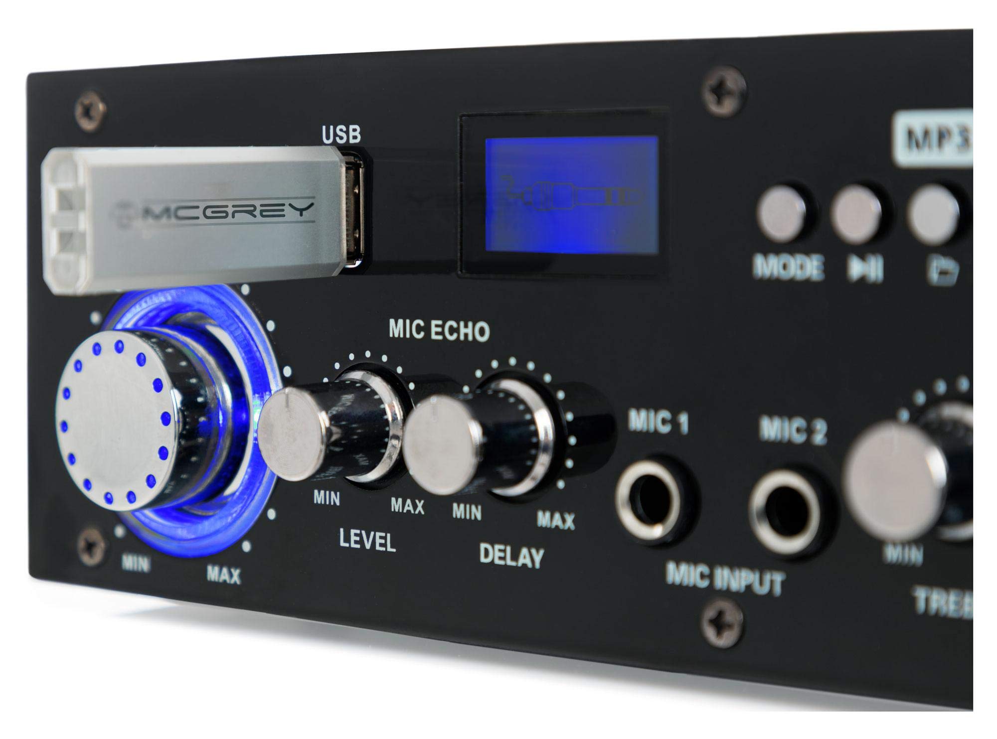 McGrey Wzmacniacz Bluetooth PA-350BT 200 W z USB/MP3, 2 wejścia mikrofonowe, wejście Cinch, idealny na imprezy, karaoke i piwnicę.