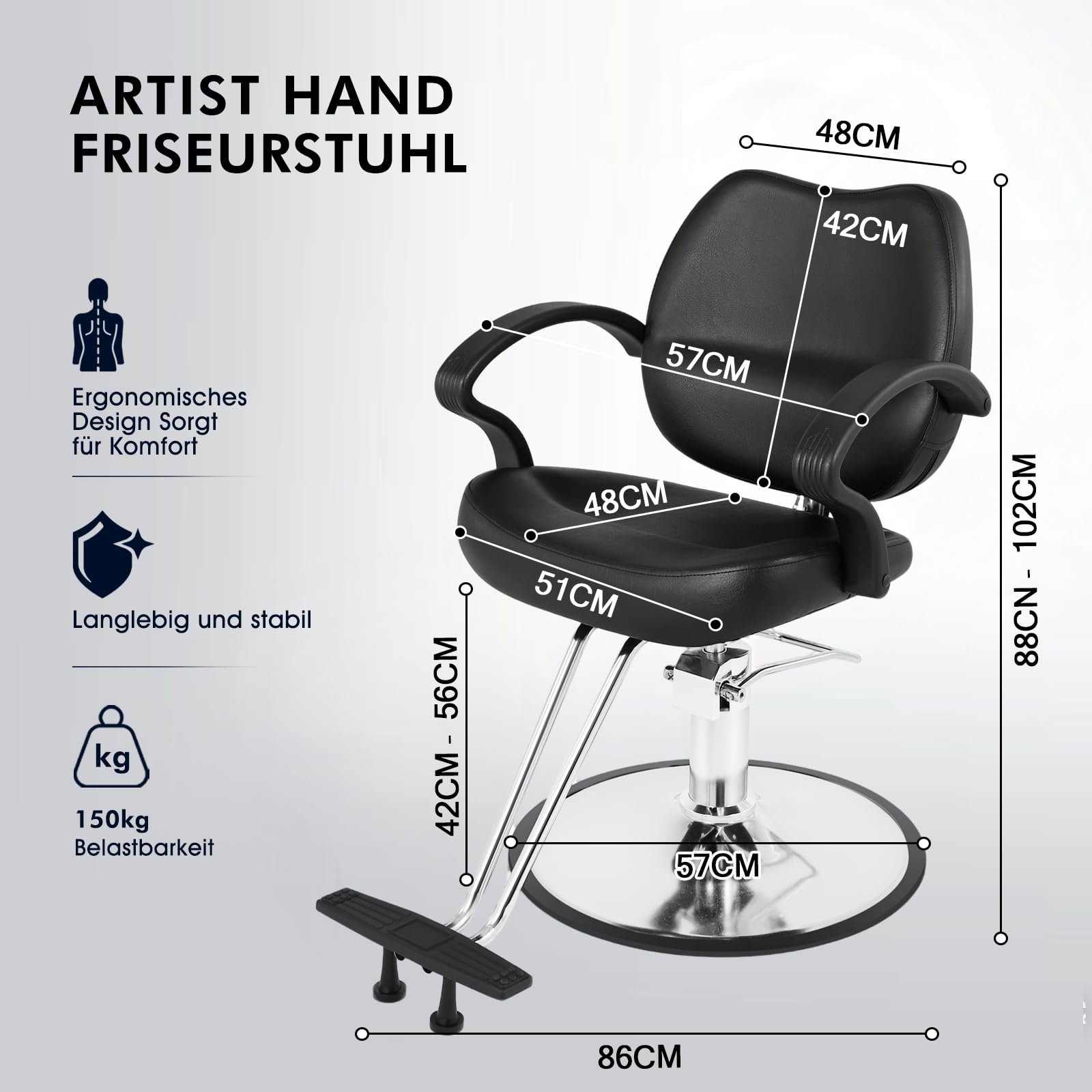 Artist Hand Friseurstuhl Hydraulischer Barberstuhl 360° Drehbar Höhenverstellbar Fußstütze Salon Barbershop