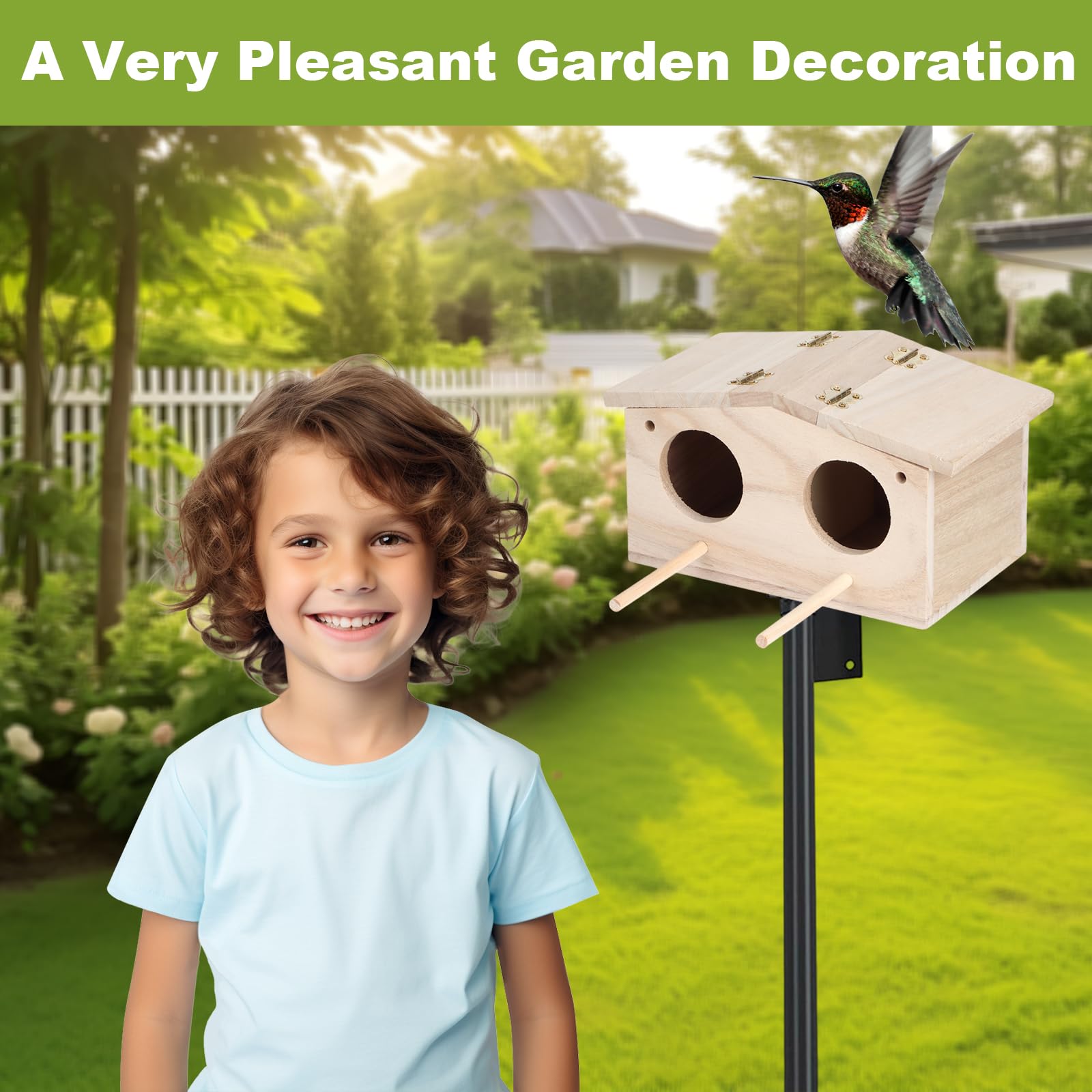 mumisuto Nichoir Oiseaux Exterieur en Bois, Nid Oiseau avec 2 Trous Entrée, Décoration de La Cour de Jardin, Cabane idéal pour Les Espèces Tel Que Les Mésanges
