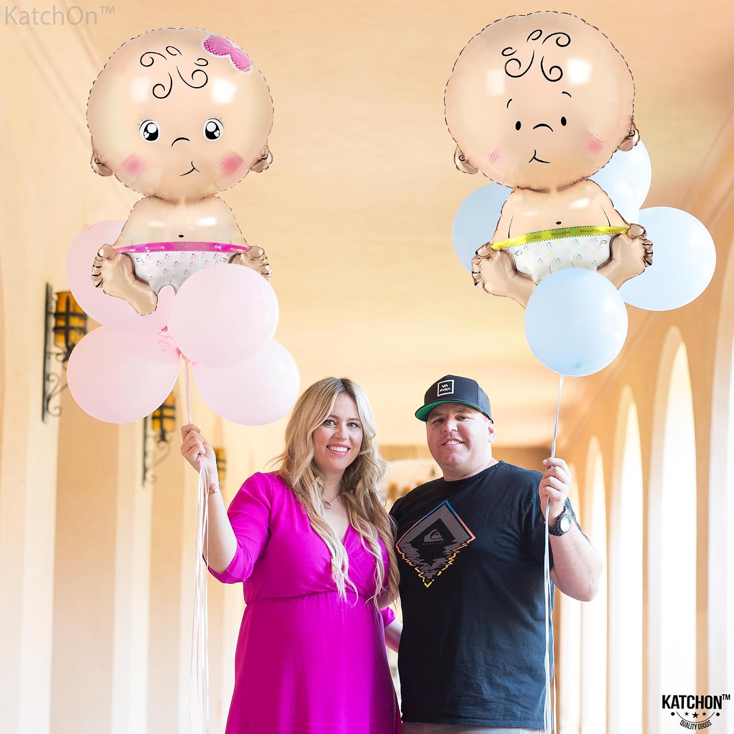 KatchOn, Baby Gender Reveal Balloon Set - 32 Inch, Pack of 2 | Gender Reveal Decorations | Boy and Girl Balloons, Twin Baby Shower Decorations | Boy Or Girl Balloon