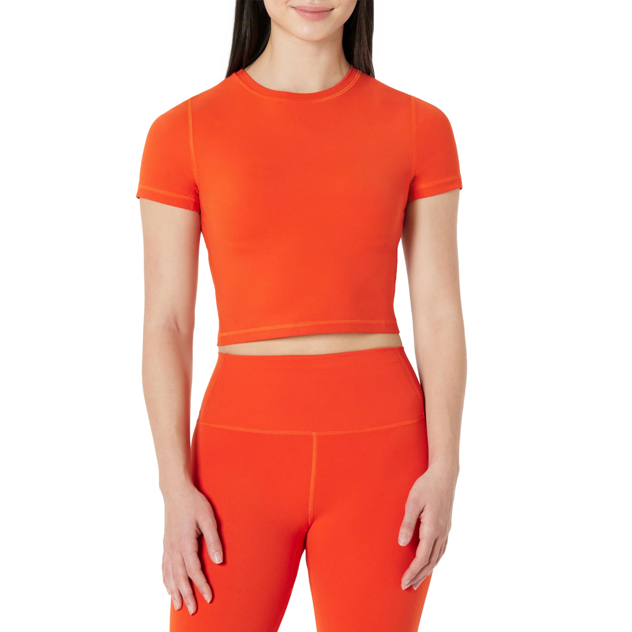 Amazon Essentials Women's Active FormFlex Buttery Soft Slim Fit Crop Layering Workout Top, Bright Red, XX-Large