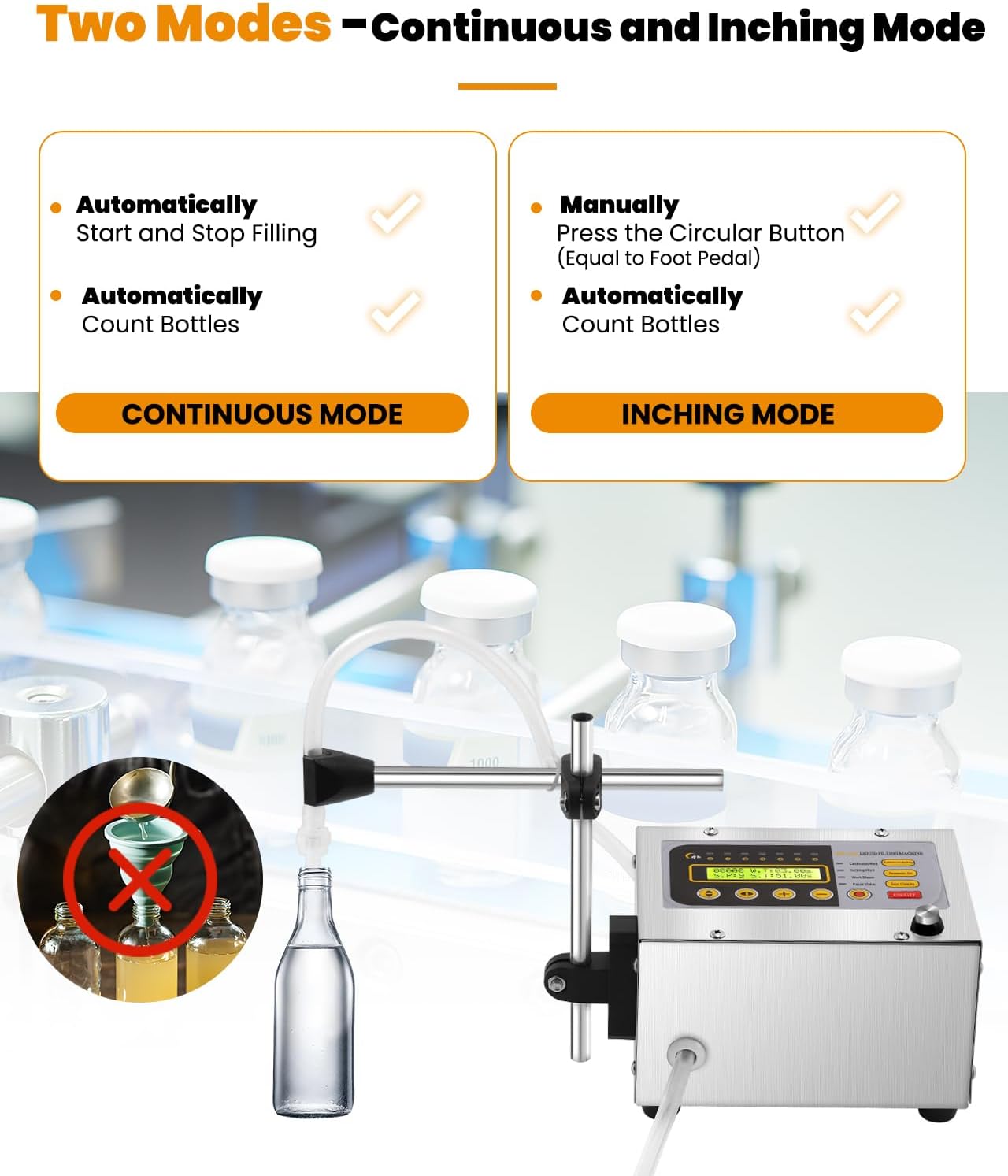 Liquid Filling Machine 2-118 Oz Bottle Filler Machine with Anti-Dripping Nozzle Diaphragm Pump Digital Control for Cosmetic Water, Wine, Makeup Remover GFK-160A