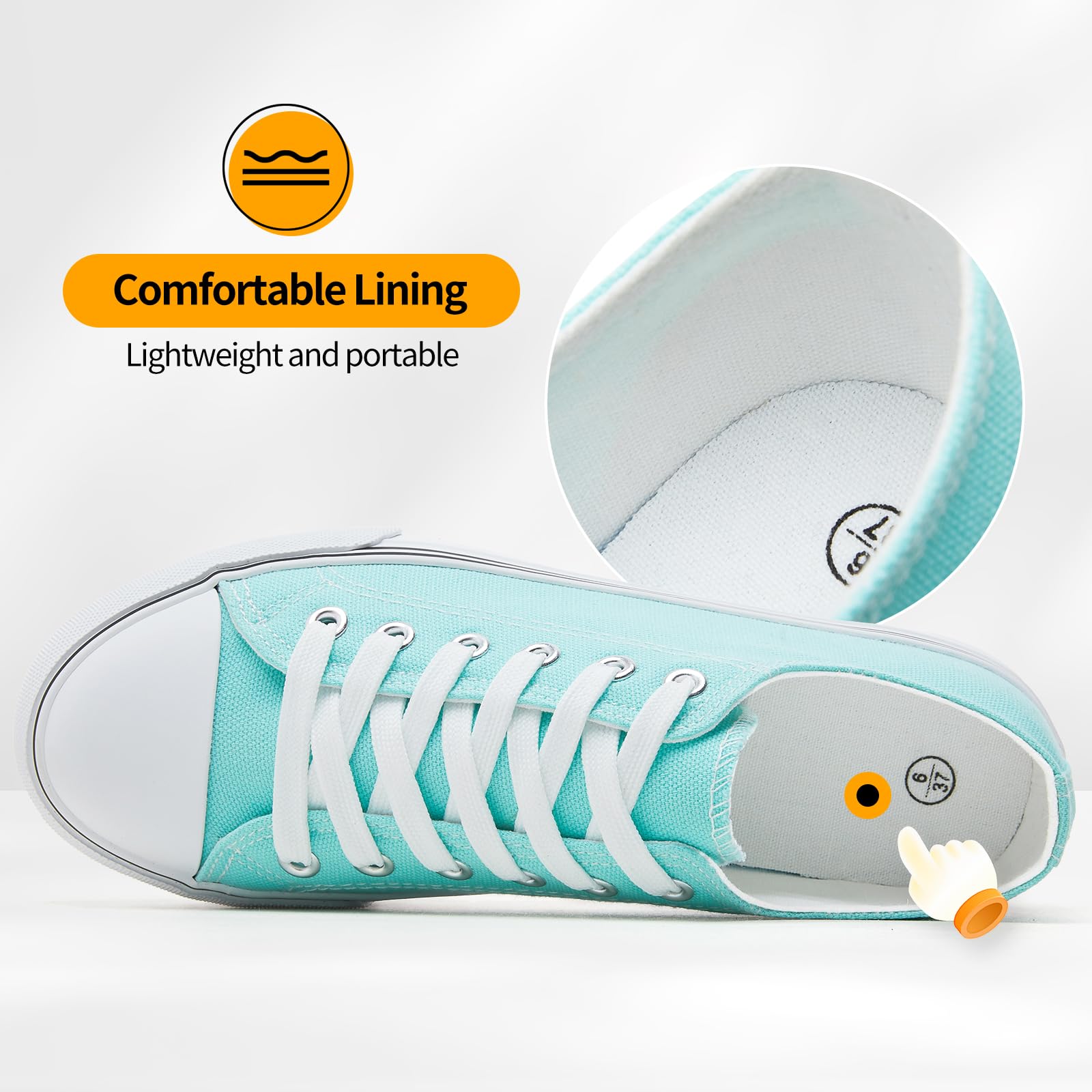 ZGR Womens White Tennis Shoes for Women,Lace up Canvas Sneakers,Casual Walking Canvas Shoes: 6 Light Green