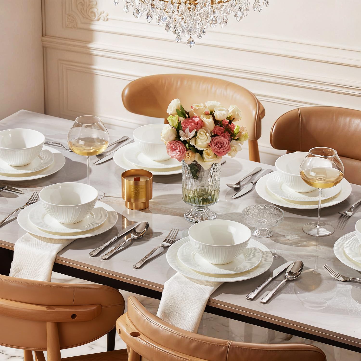 Amazon.com | KINGSTONE Bone China Dinnerware Set, 24-Piece White