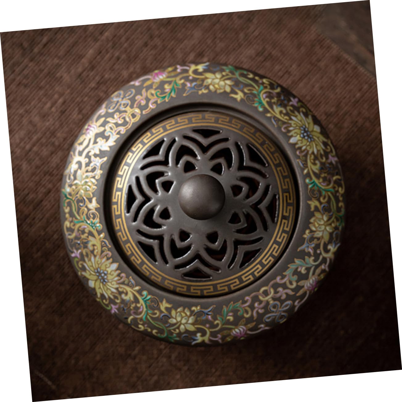 Keramik Räucherstäbchenhalter im Zarten Cloisonné Design Schwarz