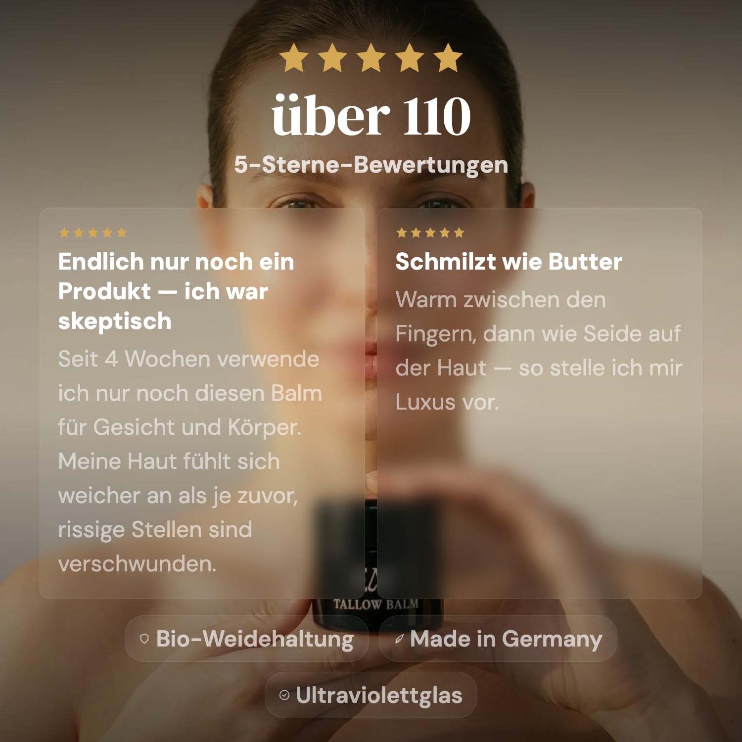 EAT Tallow Balm Bio – 100% natürliche Hautpflege mit Rindertalg von Deutschen Weiderindern – Bio-Olivenöl & Weihrauch – Für Gesicht, Körper & Lippen – Ohne künstliche Zusätze für pure Pflege (100 ml)