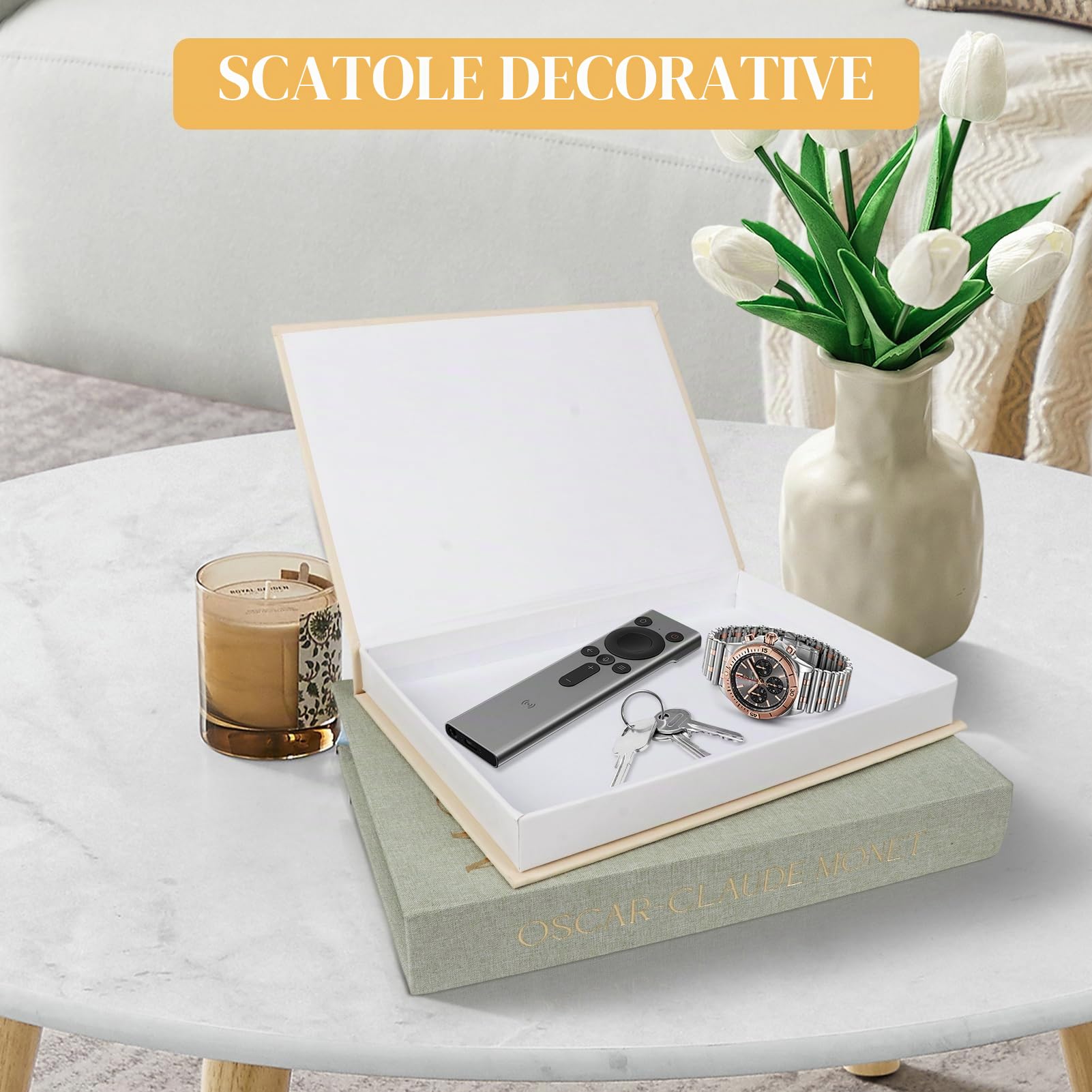 Tefola Set di 3 libri decorativi, set di libri falsi, scatola portaoggetti in lino finto per libreria, tavolini da caffè, decorazioni per la casa