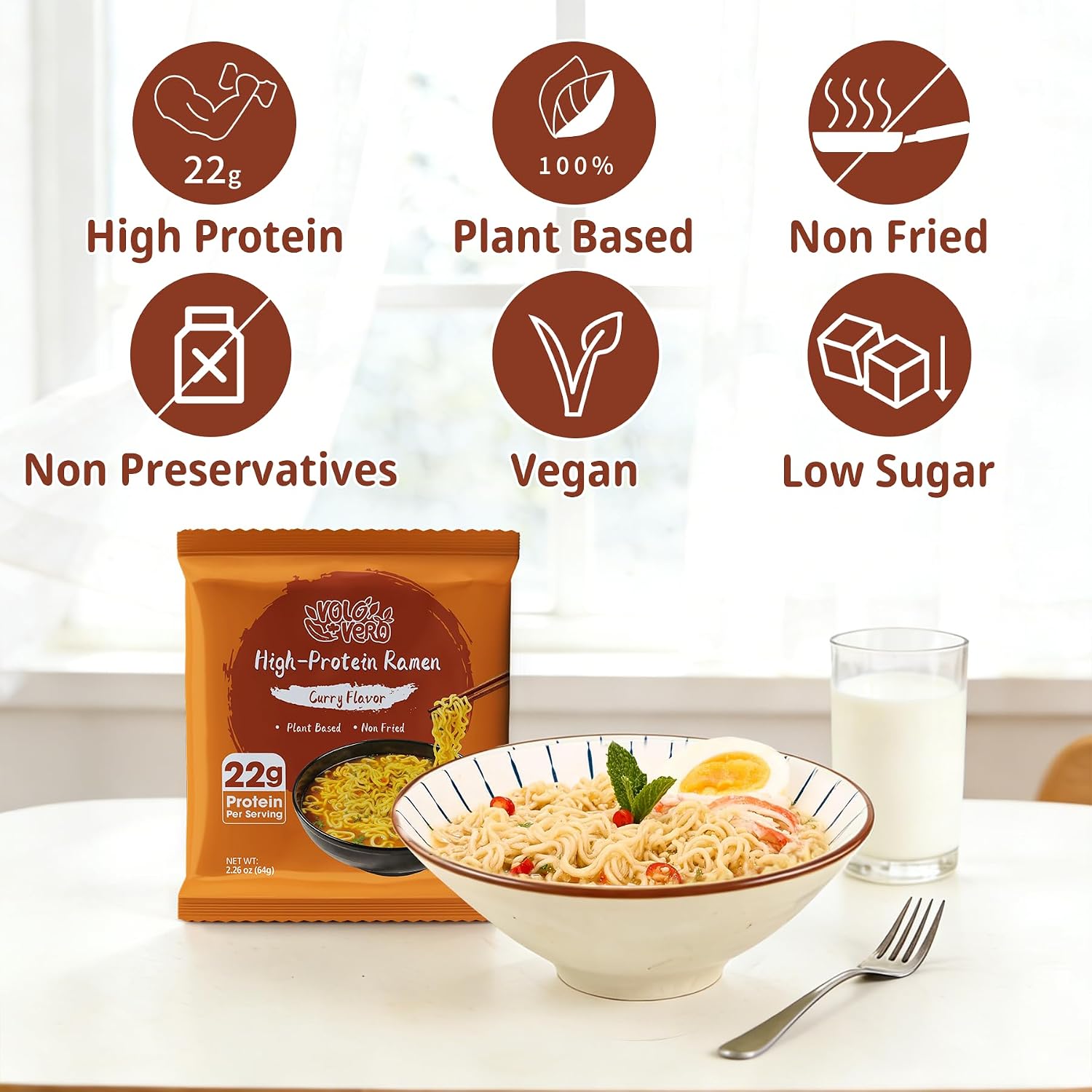 VOLO VERO High Protein Ramen Noodles 22g Plant Based Protein 8 Pack with Konjac Noodles Variety Pack 10 Pack Vegan Gluten Free Low Calorie Quick Meal Solution image 4