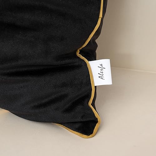 Miniatura 6 de Alerfa 12 x 20 Inch Black Beige Gold Leather Patchwork Velvet & Polyester Cushion Case Luxury Modern Lumbar Throw Pillow Cover Decorative Pillow for