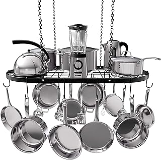 Vdomus Heavy-Duty Hanging Pot Rack - 33x17 Inches - Stylish Black Alloy ...