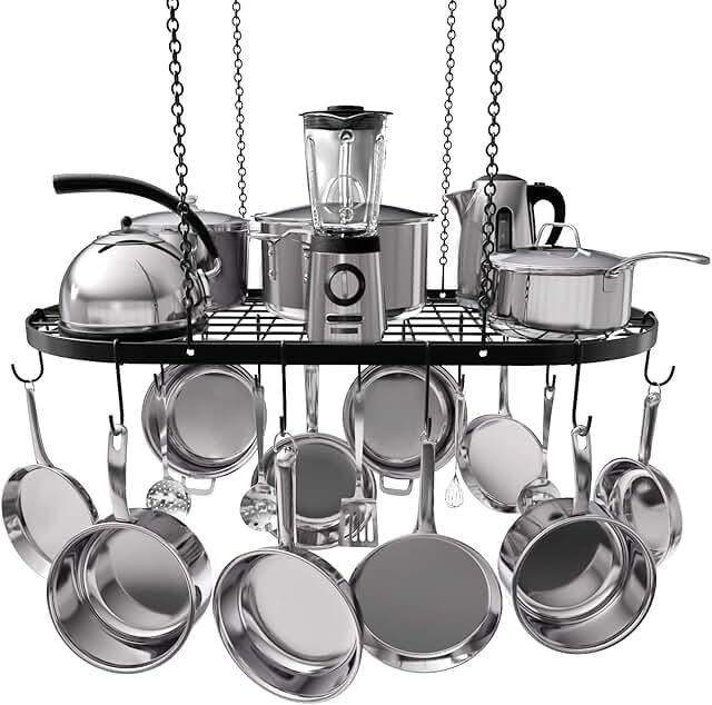 Vdomus Heavy-Duty Hanging Pot Rack - 33x17 Inches - Stylish Black Alloy ...