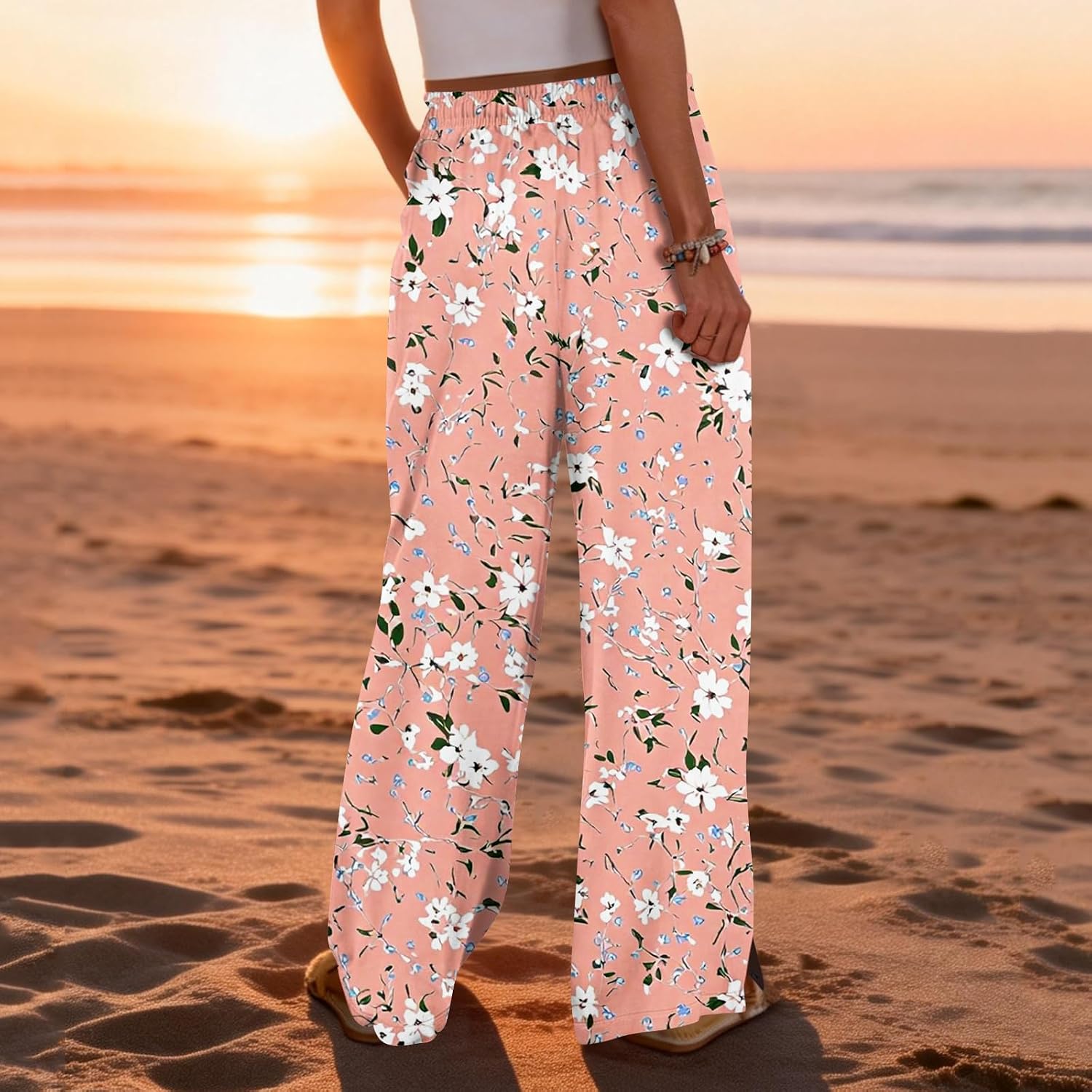 Pajamas for Women Cute Pants 2026 Flowy Elastic Waist Sweatpants Beach Baggy Lightweight Trendy Loungewear Retro Trousers