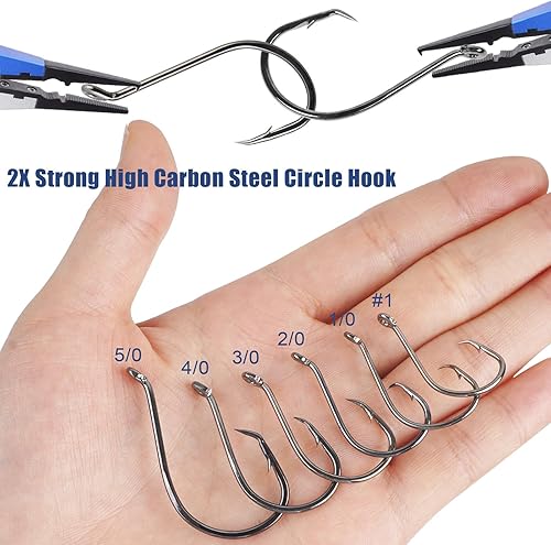 Miniatura 5 de 150 anzuelos de pesca, 2 ganchos circulares de acero de alto carbono, agua dulce, agua salada, pulpo, anzuelos de bagre, juego de ganchos de pesca a