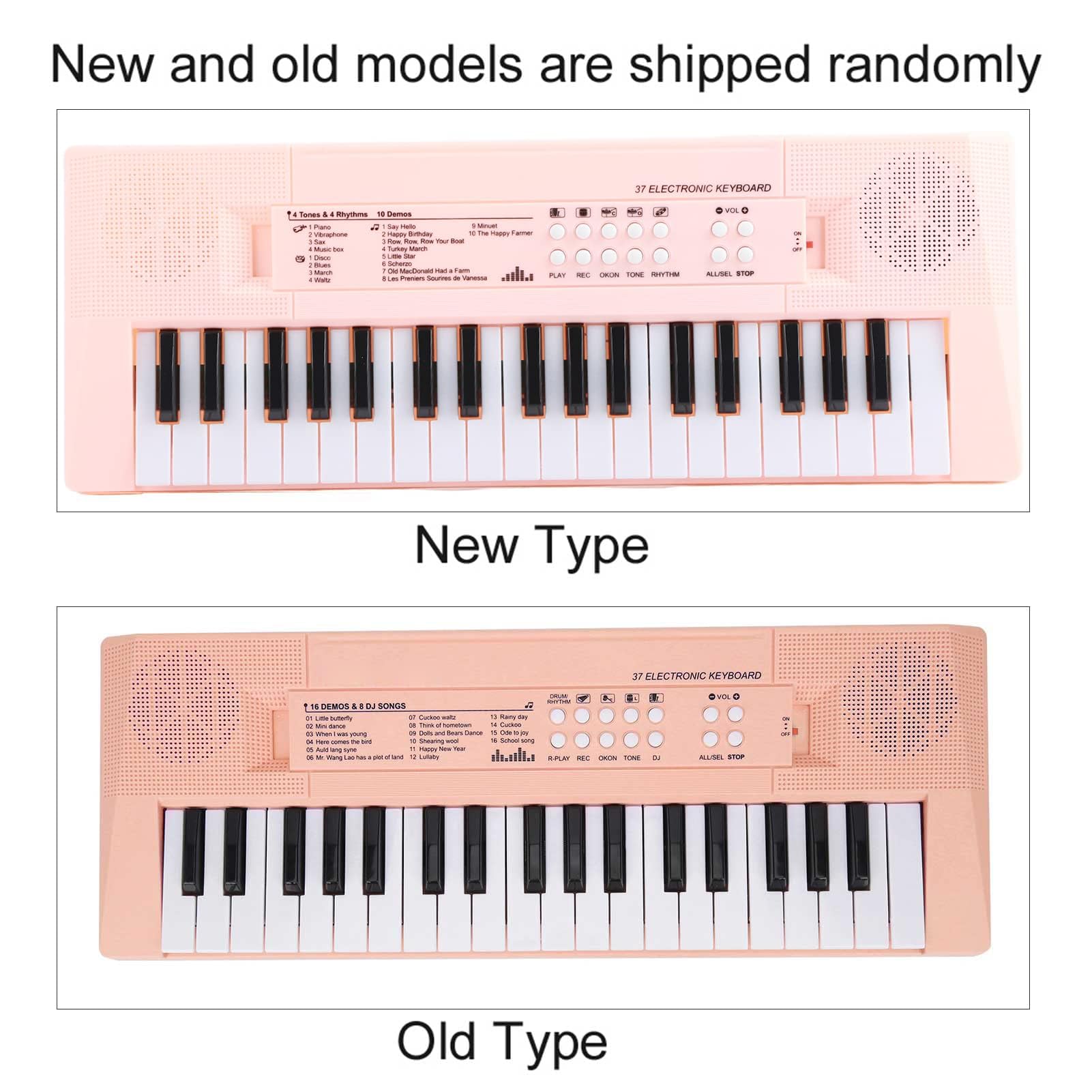 Ejoyous Teclado Piano eléctrico de 37 teclas, teclado musical portátil para principiantes con función de grabación, micrófono incluido, teclas blancas y negras, alimentación de batería USB AA (rosa)