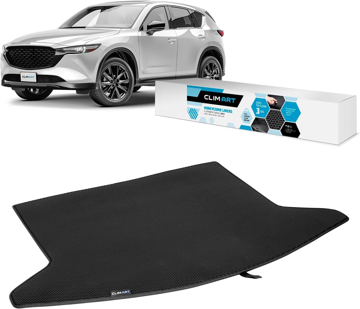 CLIM ART Cargo Liner for Mercedes E-Class 2017-2023 Sedan Custom Fit Trunk Mat, with Honeycomb Dirtproof & Waterproof Technology - All-Climate, Heavy Duty, Anti-Slip Cargo Liner, Luggage - FL01117089