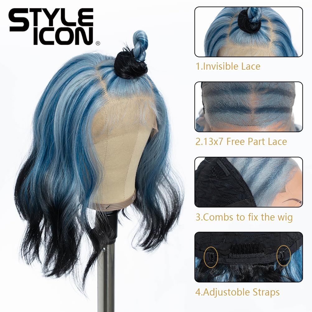 Style Icon 13x7 Lace Frontal Wig 12” Short Wavy Free Part Wig High Temperature Heat Resistant Synthetic Hair