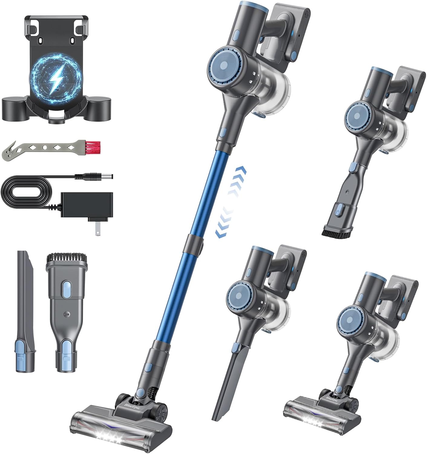 BlueEpic Cordless Vacuum Cleaner, Rechargeable with 2200mAh Detachable Battery, Powerful Stick Vacuum with 2 Adjustable Modes, Lightweight Handheld Vacuum for Pet Hair/Carpet/Floor