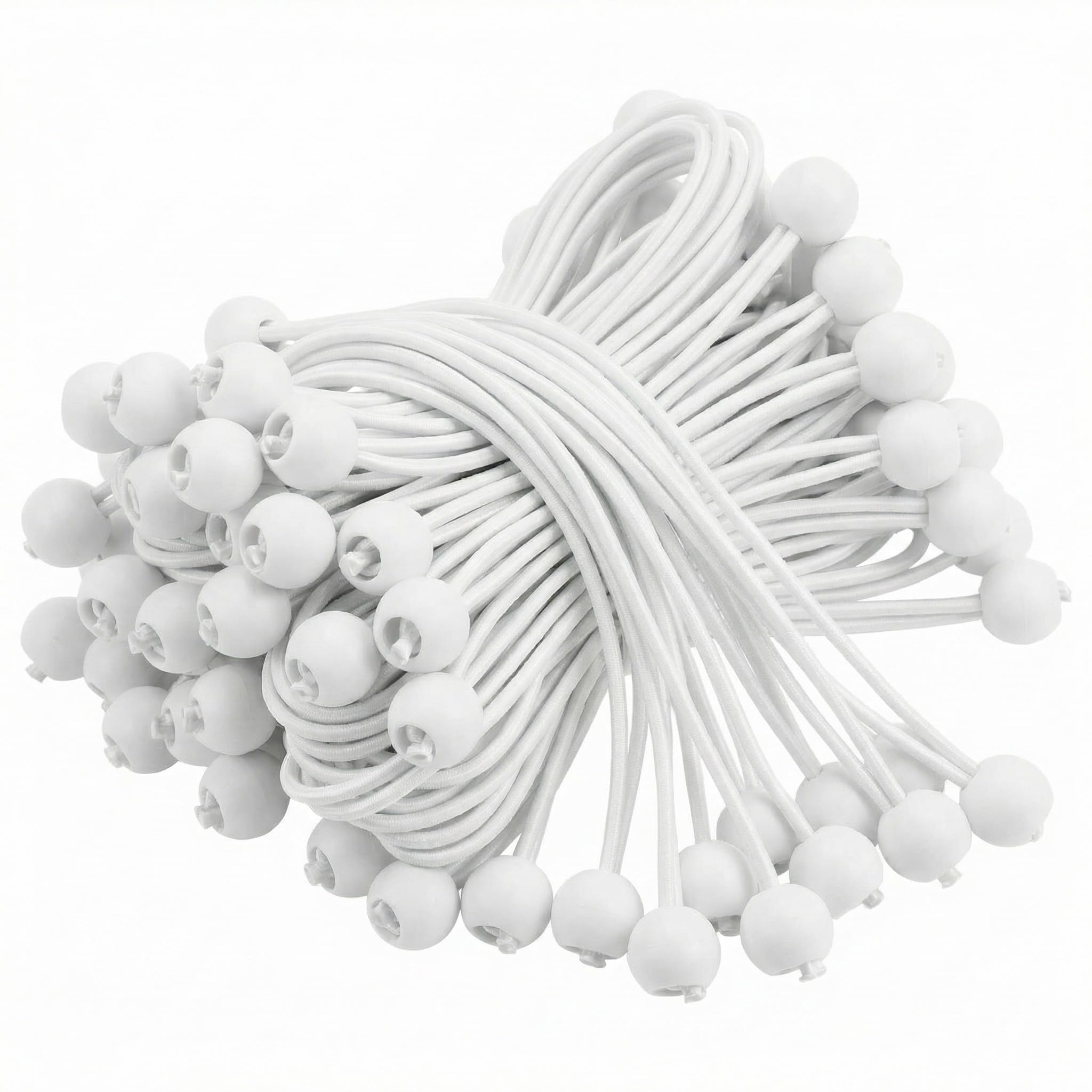 QWORK® 50 pcs Bungee Cord with Balls, 6 inch, White Bungee Cords, Suitable for camping tents, tarps, banners, Household items