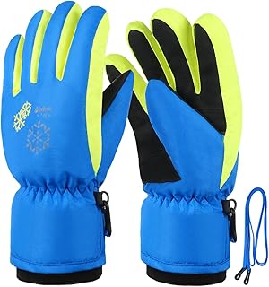 Guantes de Esquí Niño Guantes de Nieve para Niños Impermeable Calientes Térmicos Nieve Anti-Viento Guantes Térmicos Fleece Deporte al Aire Libre Entre 6 y 12 años