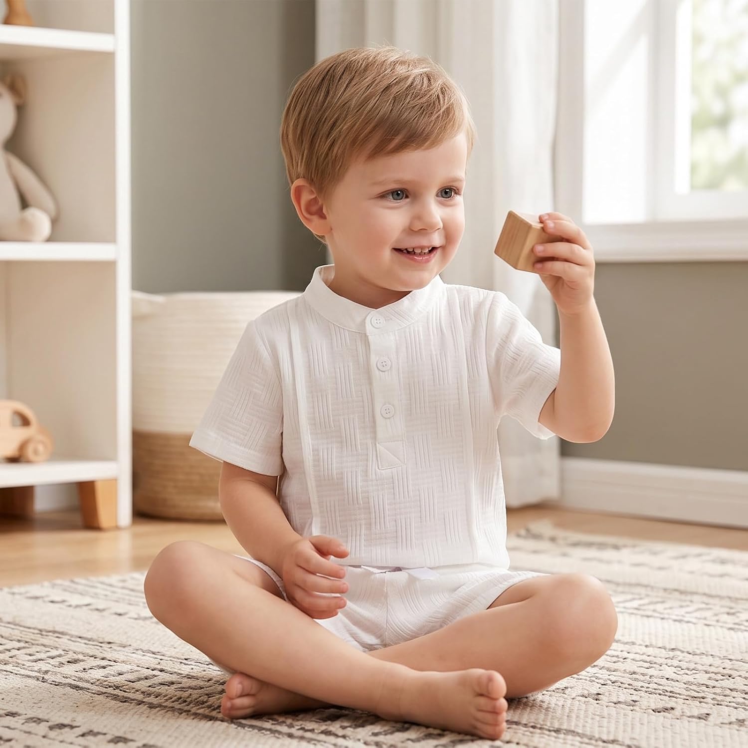 Baby Boy Clothes Toddler Summer Outfits Short Sleeve Henley Shirt & Shorts Set with Pocket 2Pcs 1-5 Years Old