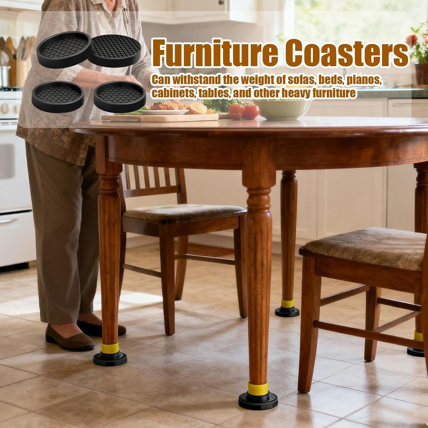 Furniture Pads for Hardwood Floors - 4 Pcs Silicone Caster Cups Bed Stoppers, Non-Slip Floor Protectors to Prevent Sliding, Heavy Duty Anti-Vibration Base, for Sofa Chair Cabinet Table Appliance