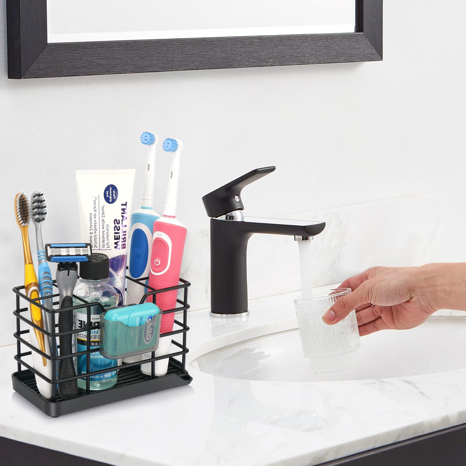 Soporte para cepillos de dientes para baños, soporte de acero inoxidable para cepillo de dientes eléctrico para niños, soporte para pasta de dientes para accesorios de baño, organizador con bandeja