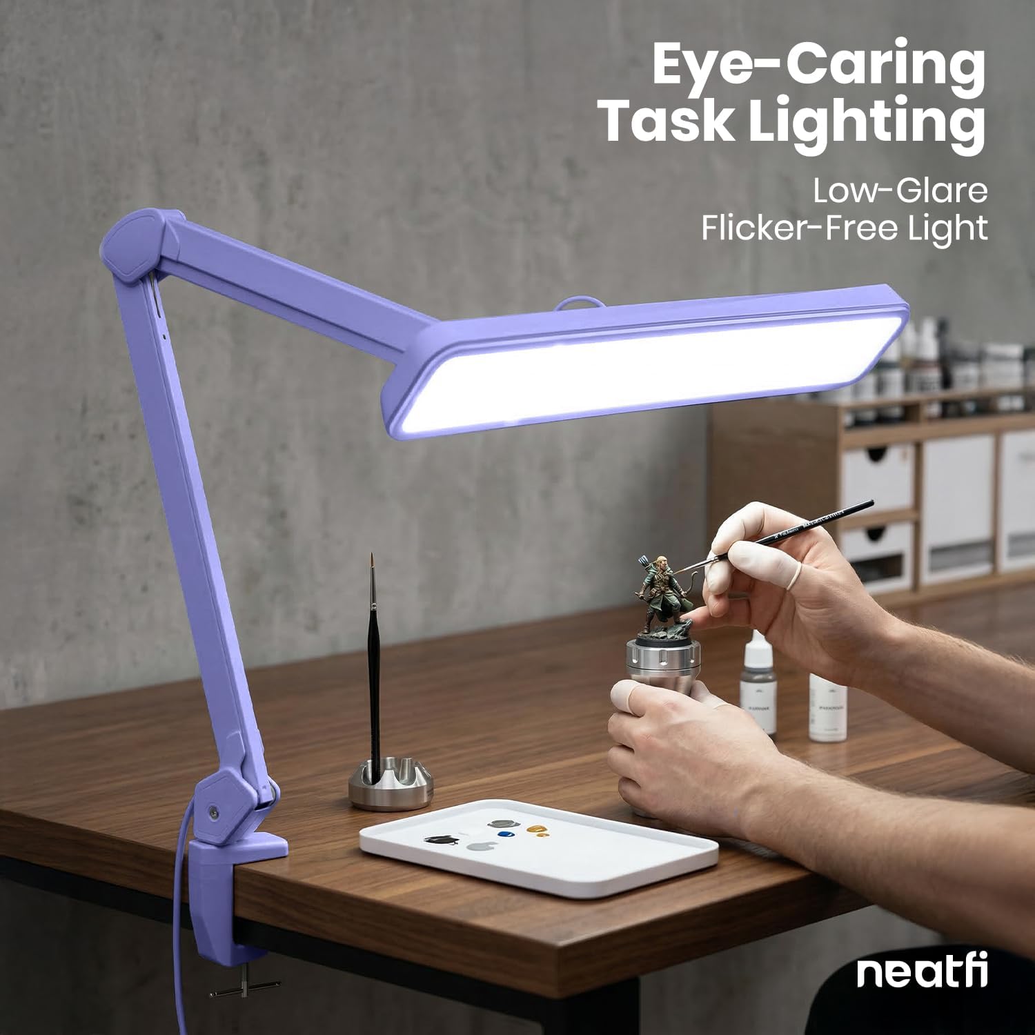 Neatfi XL 2,500 Lumens LED Task Lamp for Manicure Table, Crafts, Workbench, Office (Lavender, Non-CCT with Clamp)